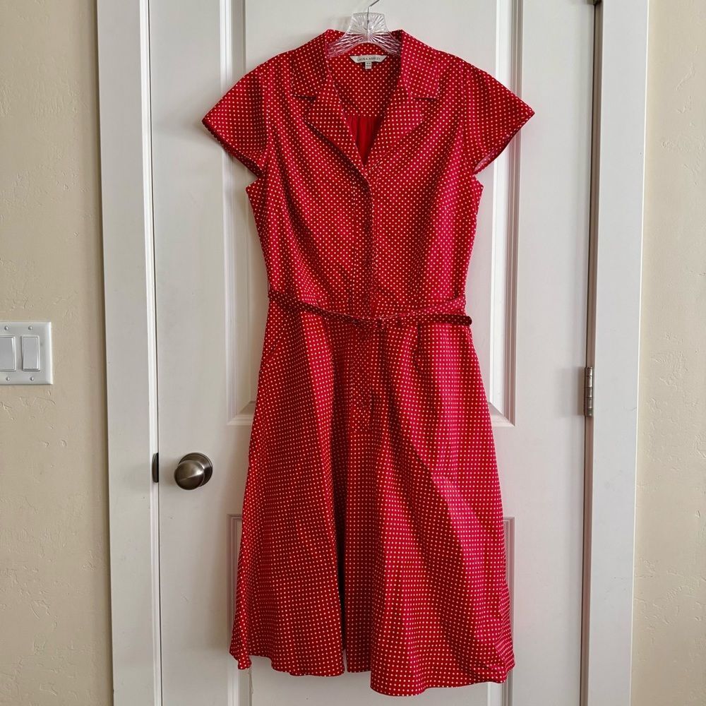 Laura Ashley Red and White Polka Dot Midi Dress